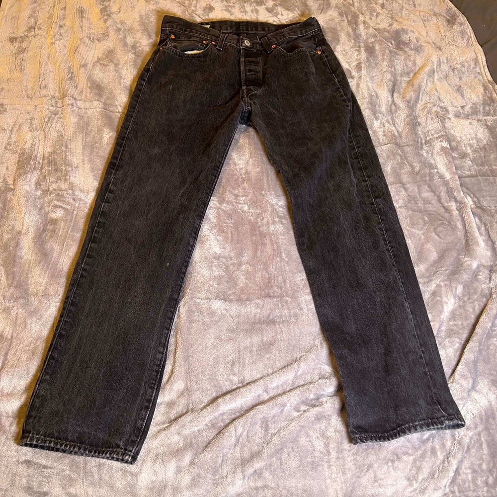 Levis 501 Original Fit Mens Washed Black Straight Leg Denim Jeans W33 L32 0421